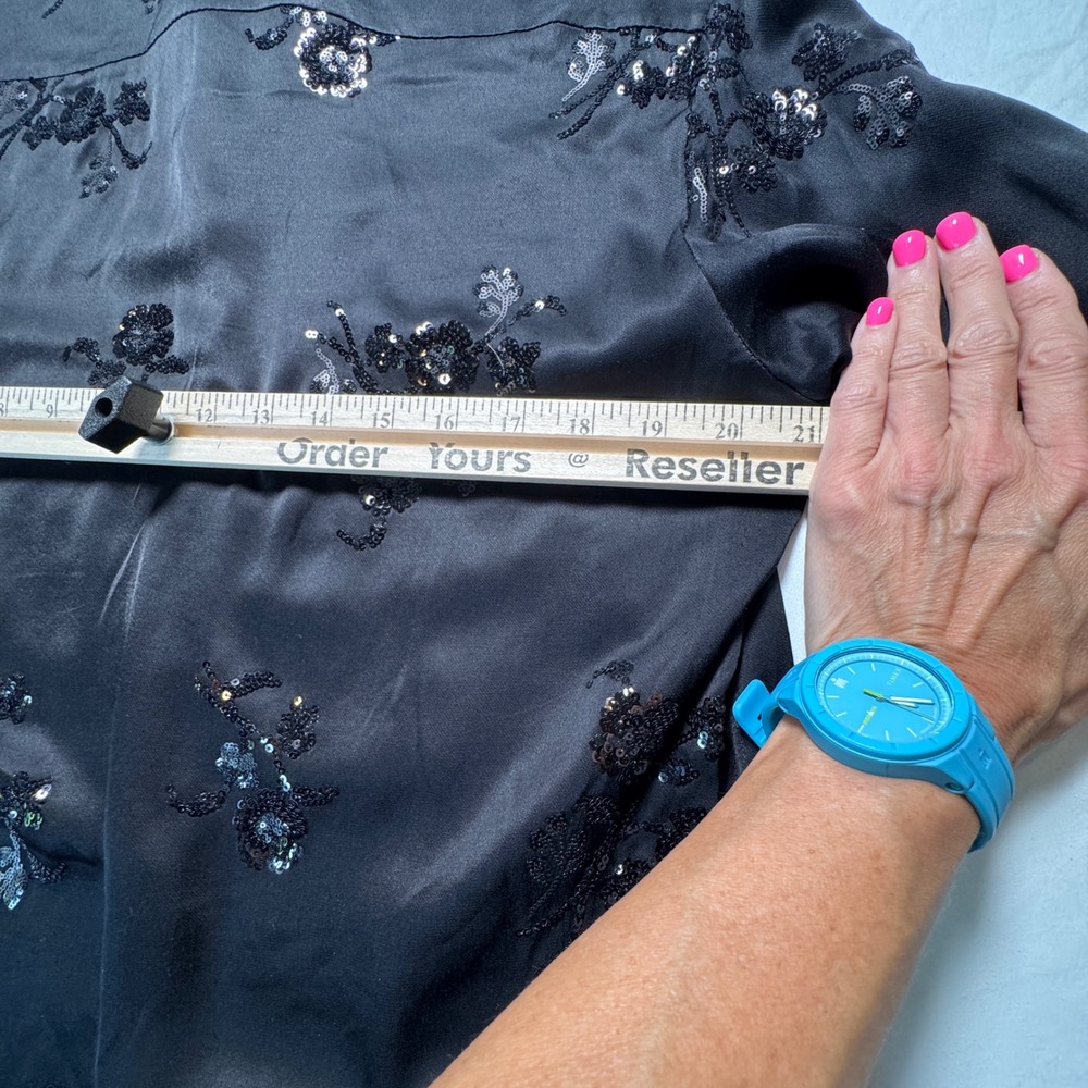 Zara Black Sequin Embroidered Satin Pajama Set Blouse Small Pants Medium Co-ord - Picture 6 of 13